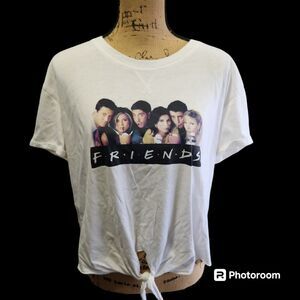 Friends The Television Series T Shirt Womens 2XL White Graphic Print Middle Tie